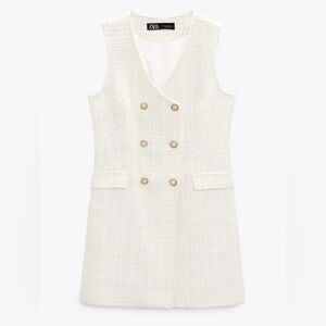 Zara White Tweed Blazer Dress